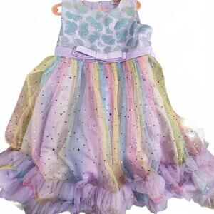 Whimsical Rainbow Tulle Dress for Girls, Size 6